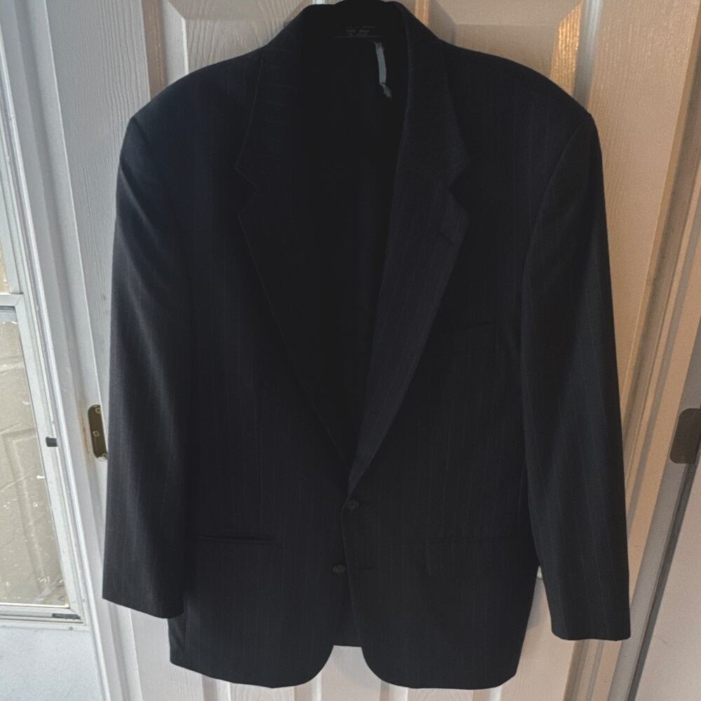 Simon's Black Pinstripe Wool suit jacket Men's Suit 46 R 2-Button